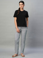 Women's Light Grey Cotton Lycra Regular Fit Pant