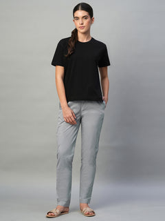 Women's Cotton Lycra Regular Fit Pant Light Grey