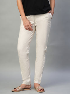 Women’s Cotton Lycra Regular Fit Straight Leg Pant Natural