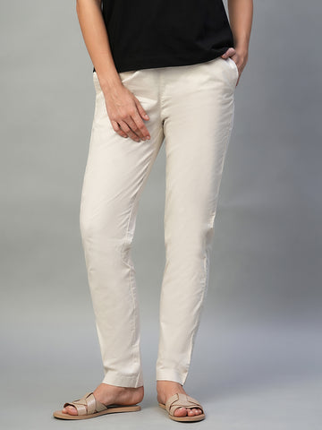 Women’s Cotton Lycra Regular Fit Straight Leg Pant Natural