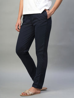 Women's Cotton Lycra Regular Fit Straight Leg Pant Navy