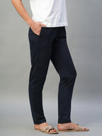 Women's Navy Cotton Lycra Regular Fit Pant
