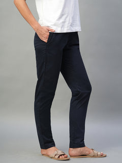 Women's Cotton Lycra Regular Fit Straight Leg Pant Navy