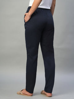 Women's Cotton Lycra Regular Fit Straight Leg Pant Navy