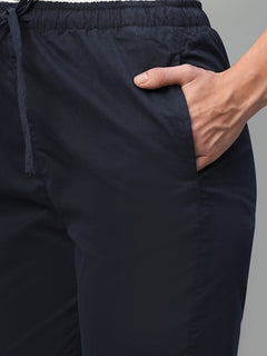Women's Cotton Lycra Regular Fit Straight Leg Pant Navy