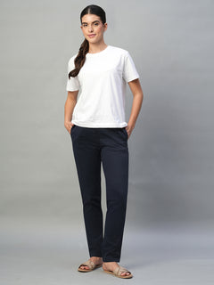 Women's Cotton Lycra Regular Fit Straight Leg Pant Navy