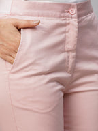Women's Pink Cotton Lycra Slim Fit Pant
