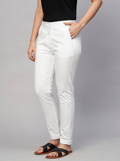 Women’s Cotton Lycra Slim Fit Pant White