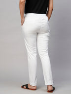 Women's White Cotton Lycra Slim Fit Pant