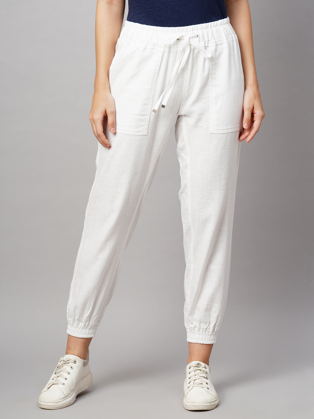 Women's Linen Viscose White Regular Fit Pant