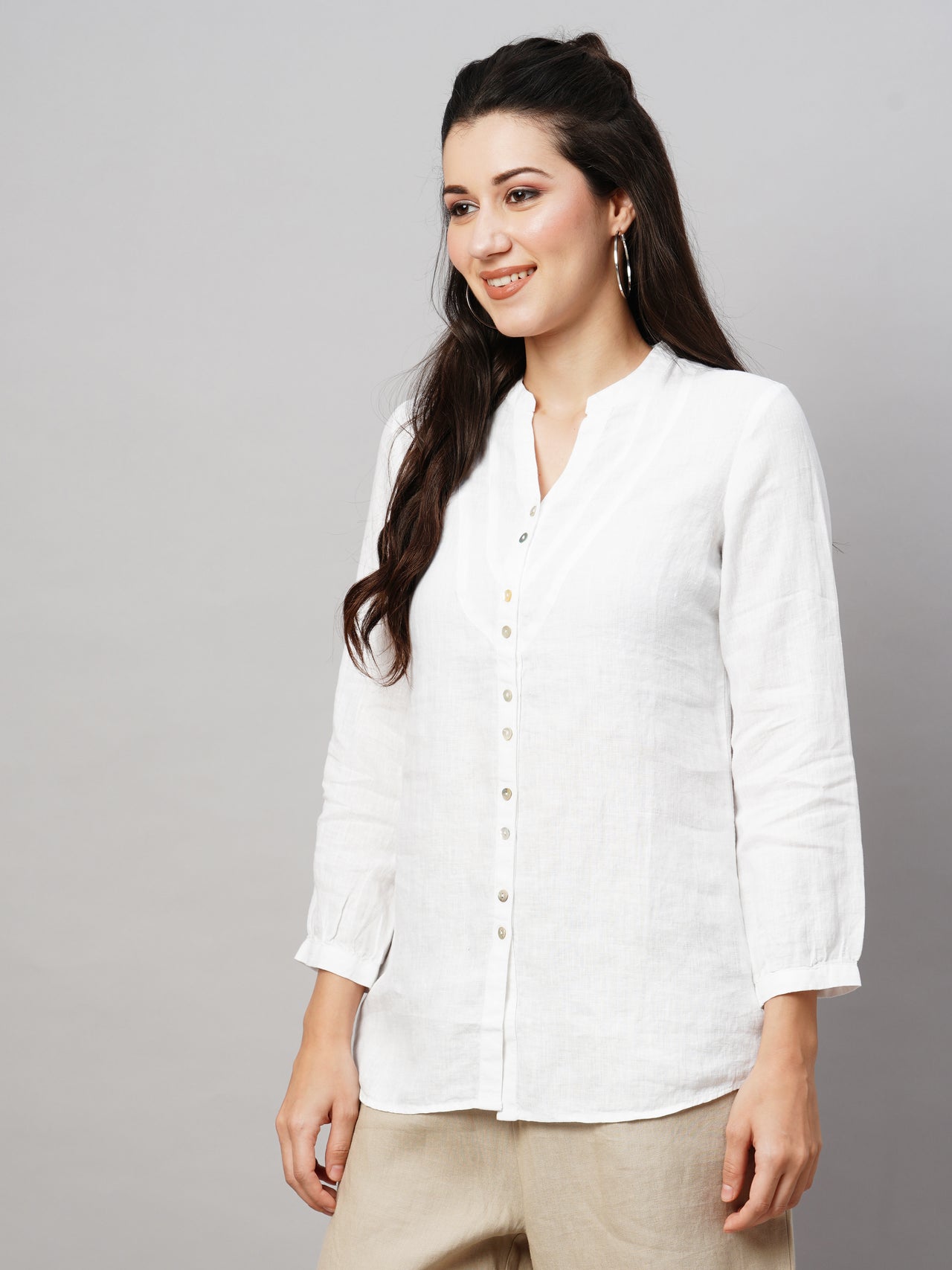 Women's Linen White Regular Fit Blouse