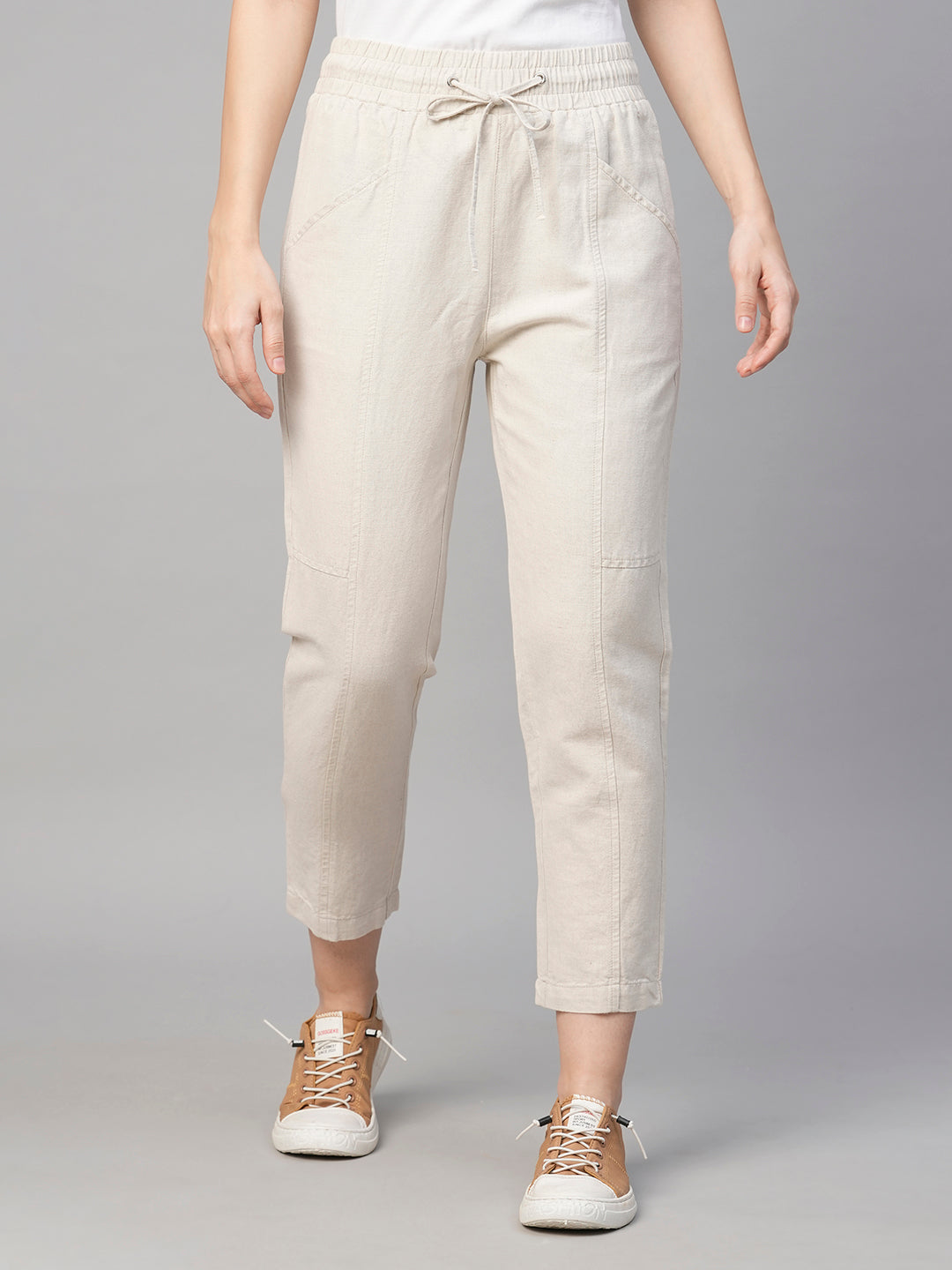 Women's Cotton Linen Natural Regular Fit Pant