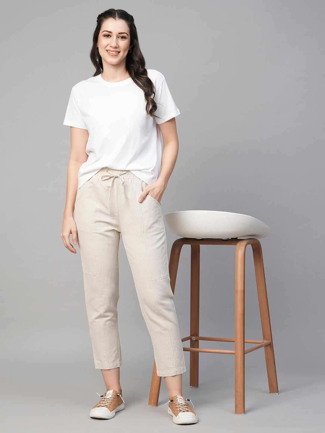 Women's Cotton Linen Natural Regular Fit Pant
