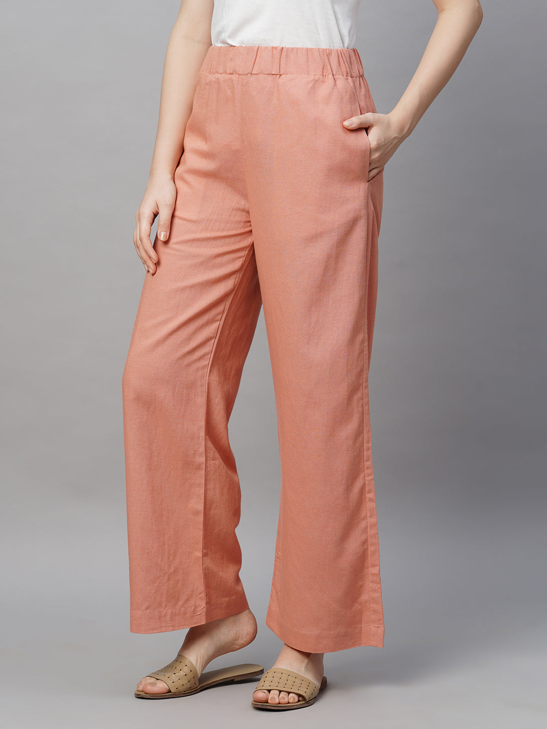 TULIP 21 Women Peach-Coloured Solid Dhoti Pants - Absolutely Desi