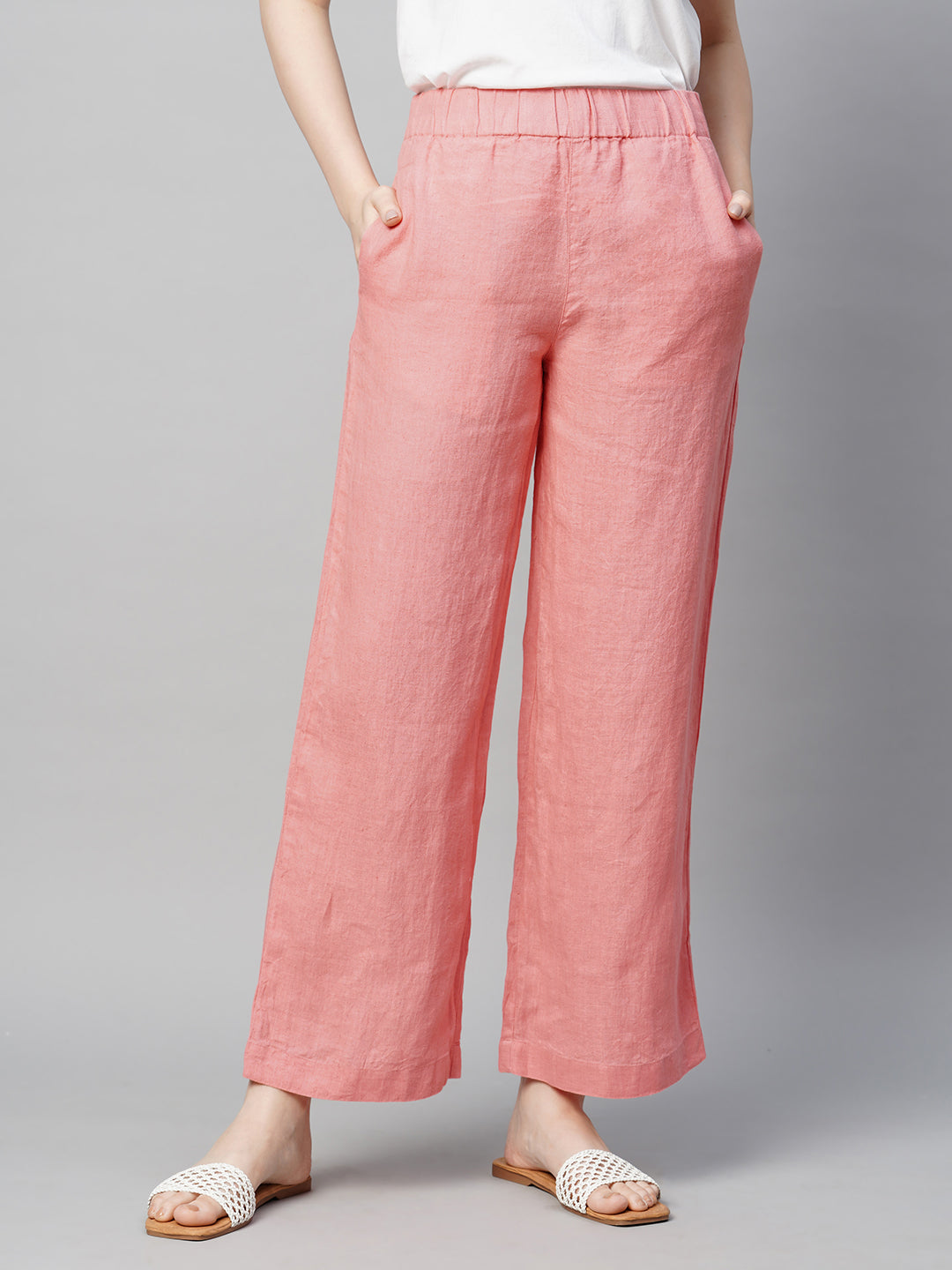 BCX Womens pull on wide leg pink linen pants w/ drawstring, size Extra  Large | eBay