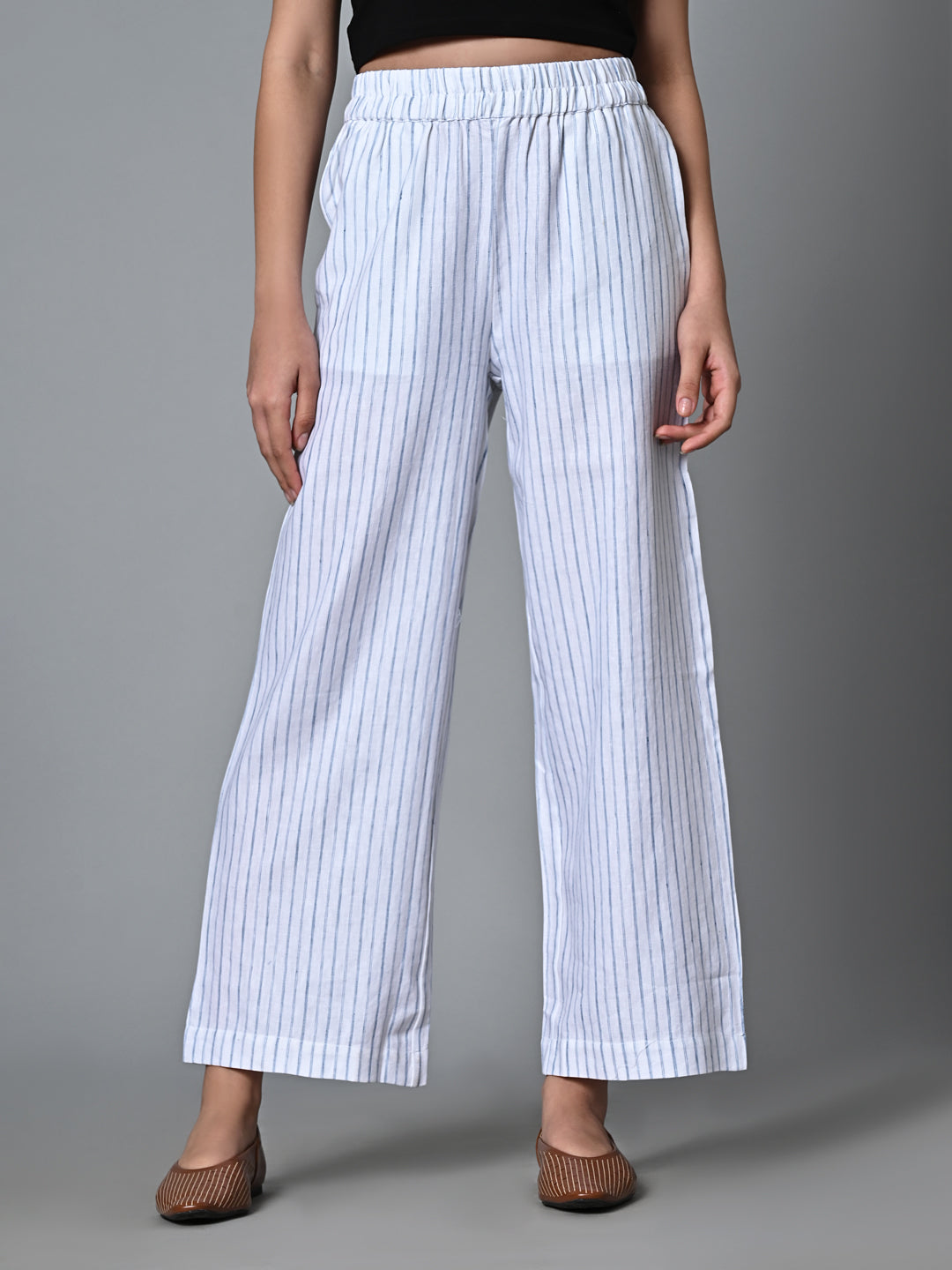 Women's White Linen Cotton Regular Fit Pant