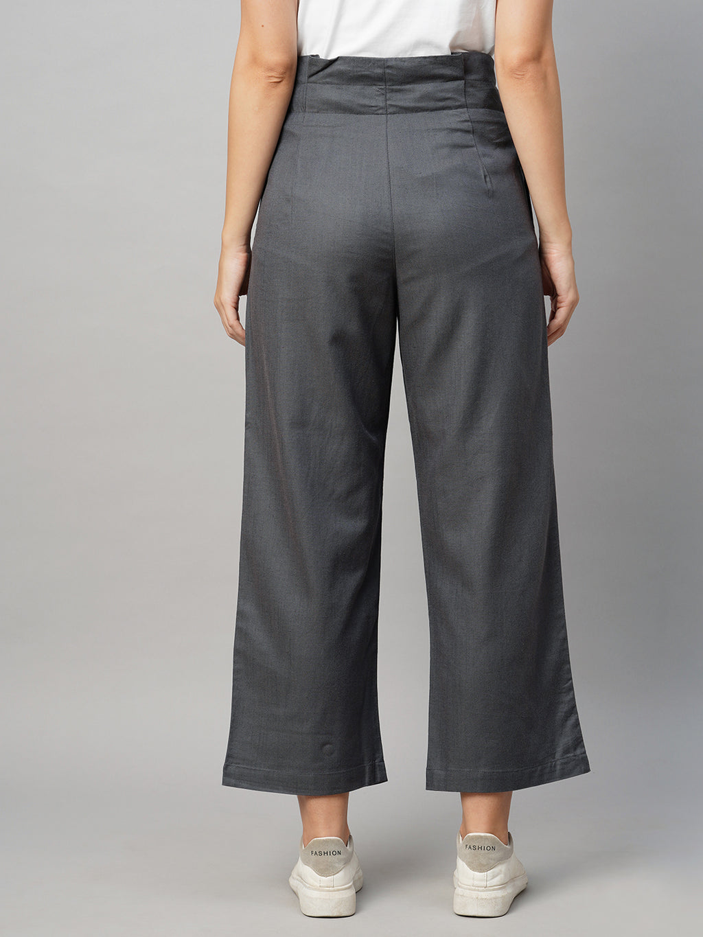 Women's Grey Viscose Cotton Linen Straight Fit Pant