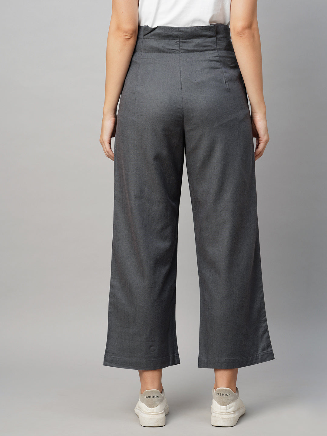 Women's Grey Viscose Cotton Linen Straight Fit Pant