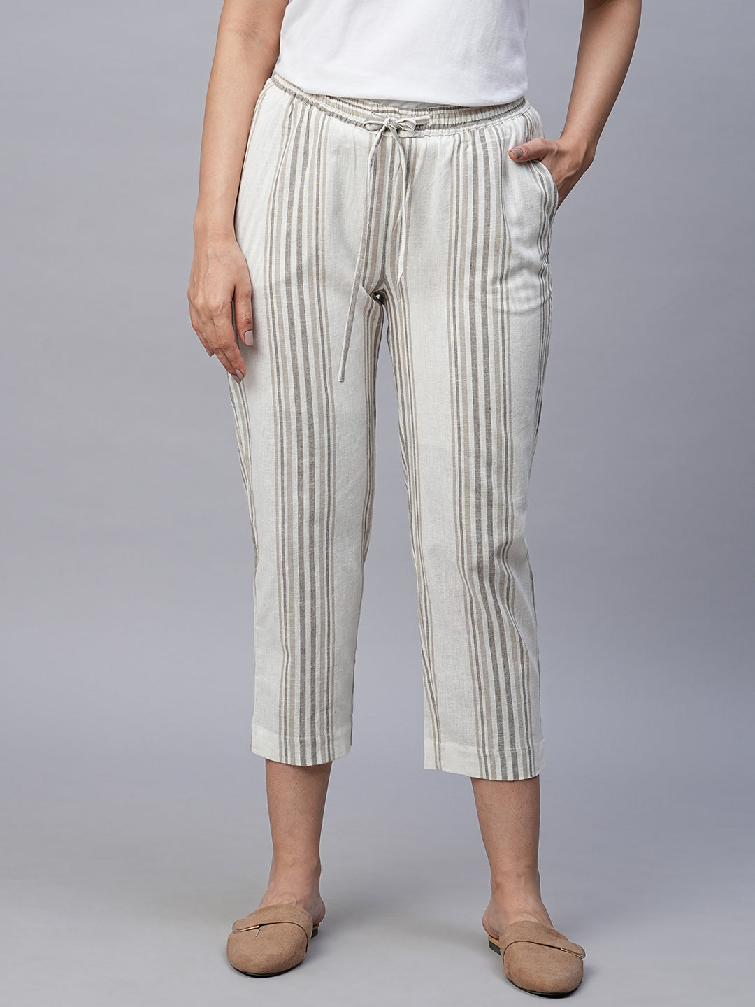 Women's Cotton Linen Khaki Straight Fit Pant