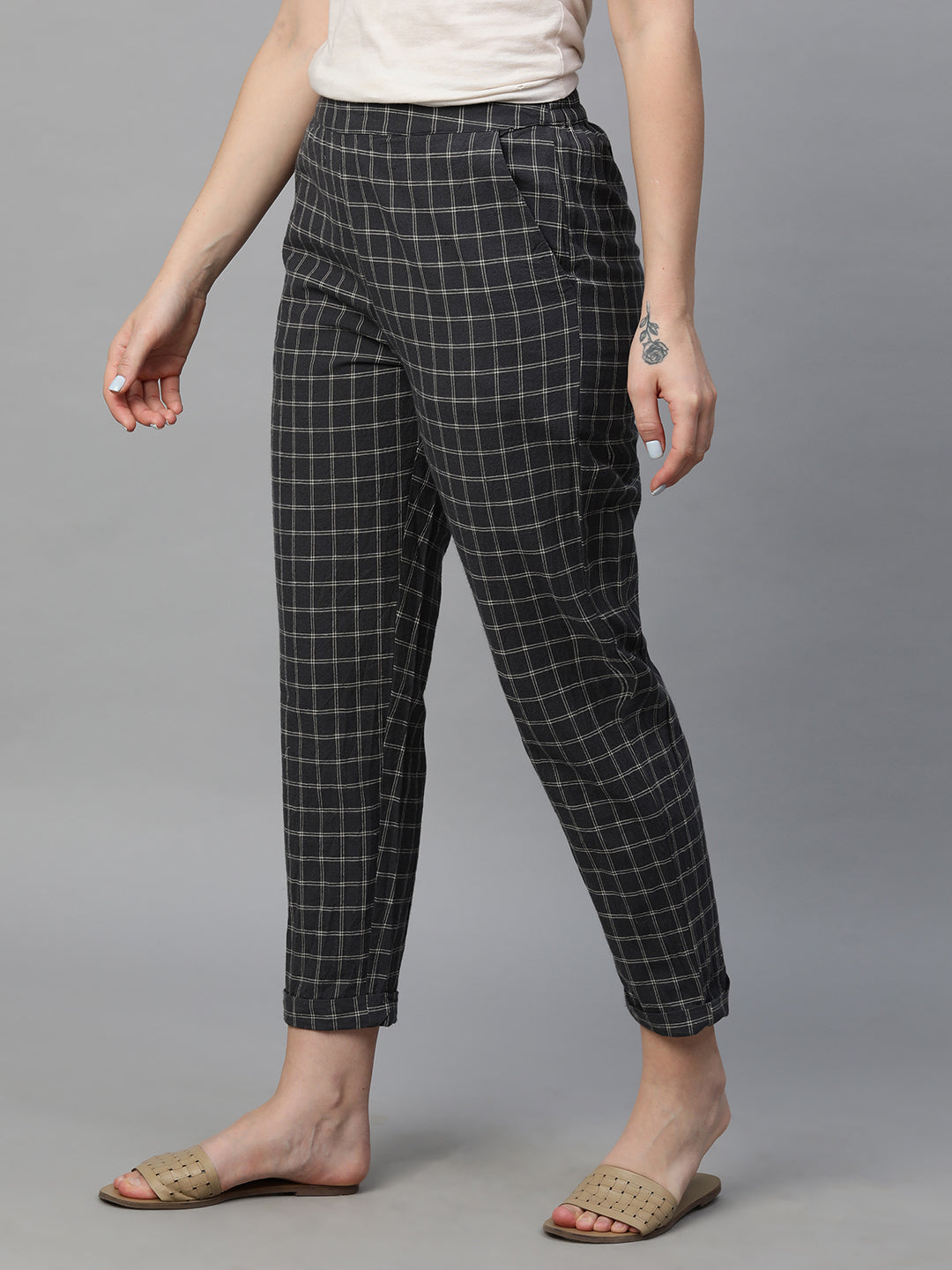 Women's Black Cotton Linen Regular Fit Pant