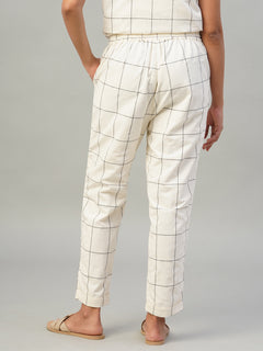 Women's 100% Cotton Regular Fit Pant Natural/Black