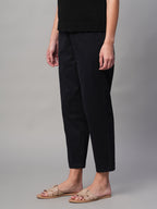 Women's Black Cotton Lycra Regular Fit Pant