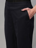 Women's Black Cotton Lycra Regular Fit Pant