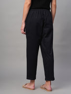 Women's Black Cotton Lycra Regular Fit Pant