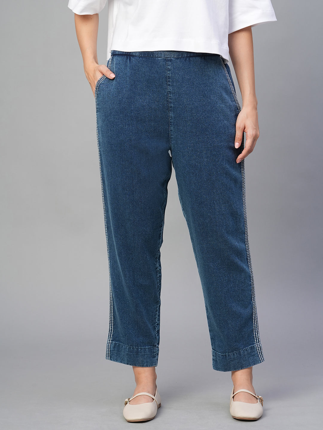Women's Indigo Cotton Regular Fit Pant