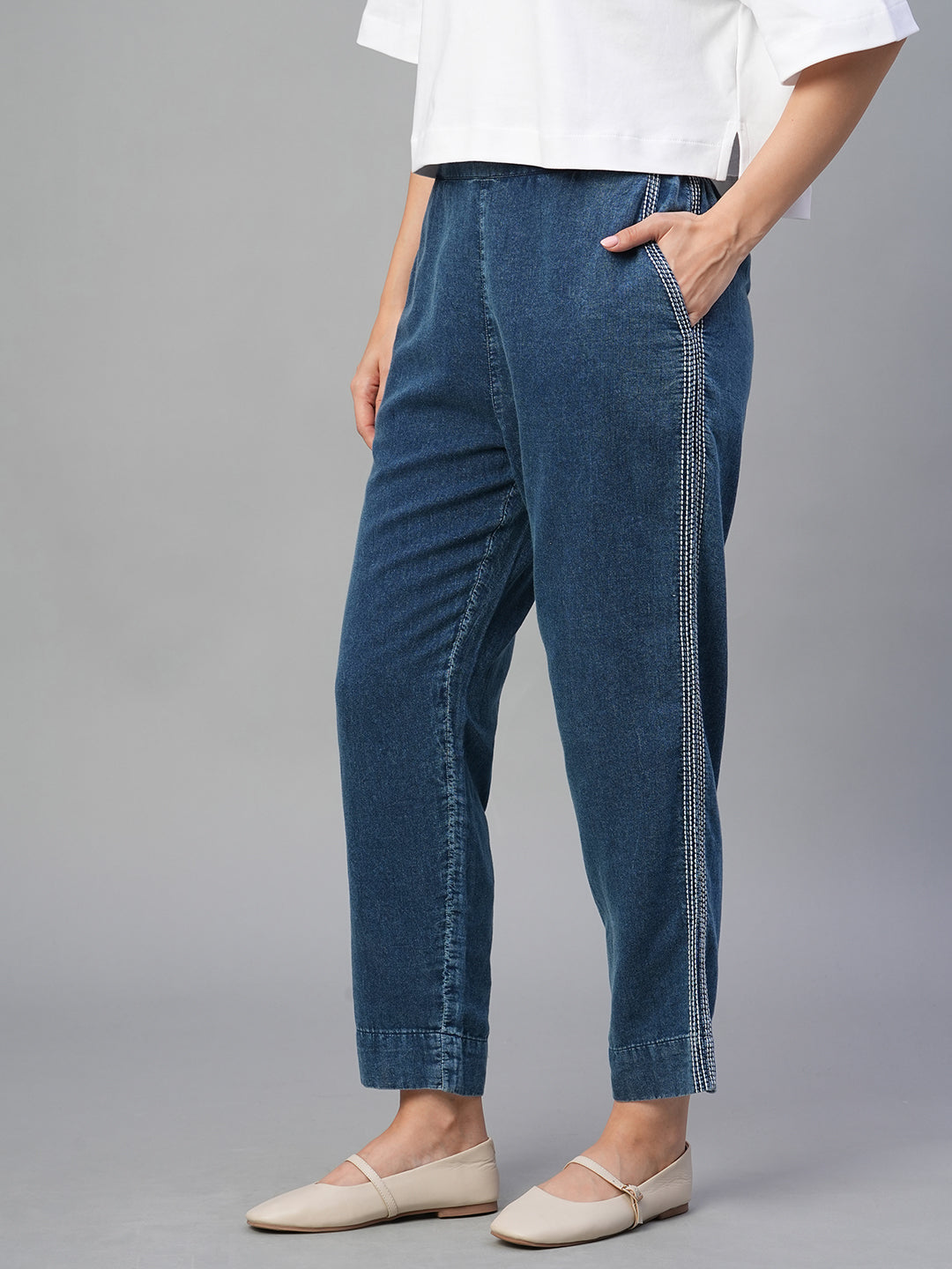 Women's Indigo Cotton Regular Fit Pant