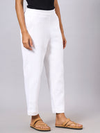 Women's White 100% Cotton Regular Fit Pant