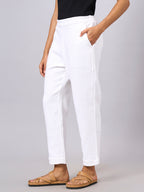 Women's White 100% Cotton Regular Fit Pant