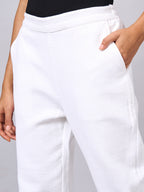 Women's White 100% Cotton Regular Fit Pant
