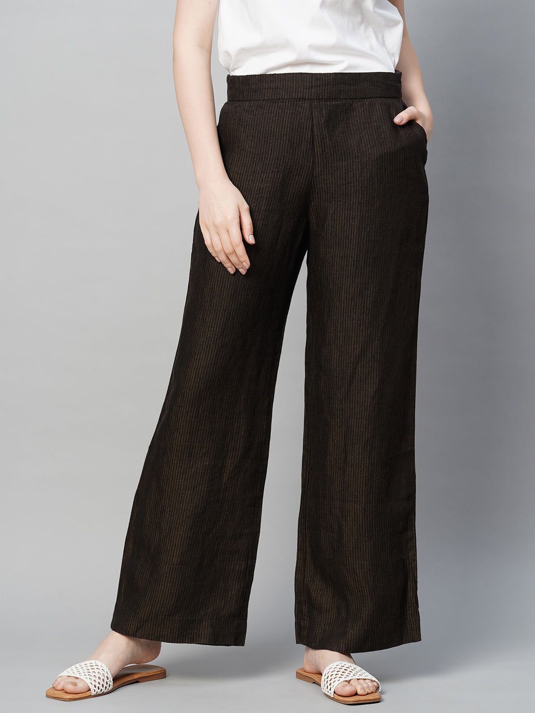 Women's Brown Linen Straight Fit Pant