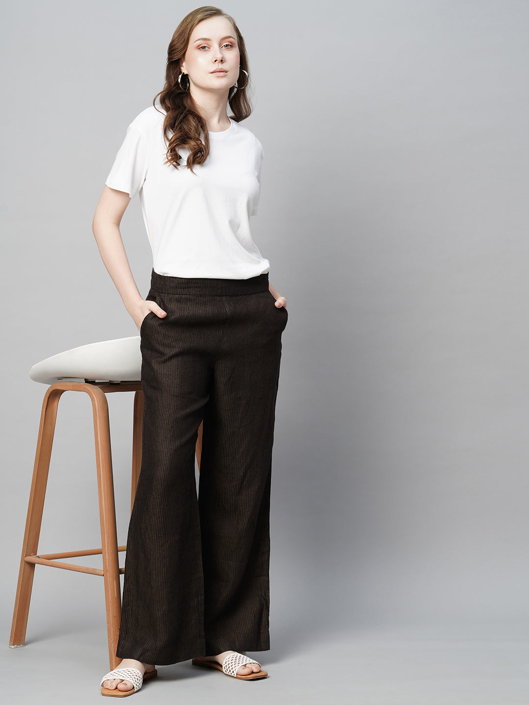 Women's Brown Linen Straight Fit Pant