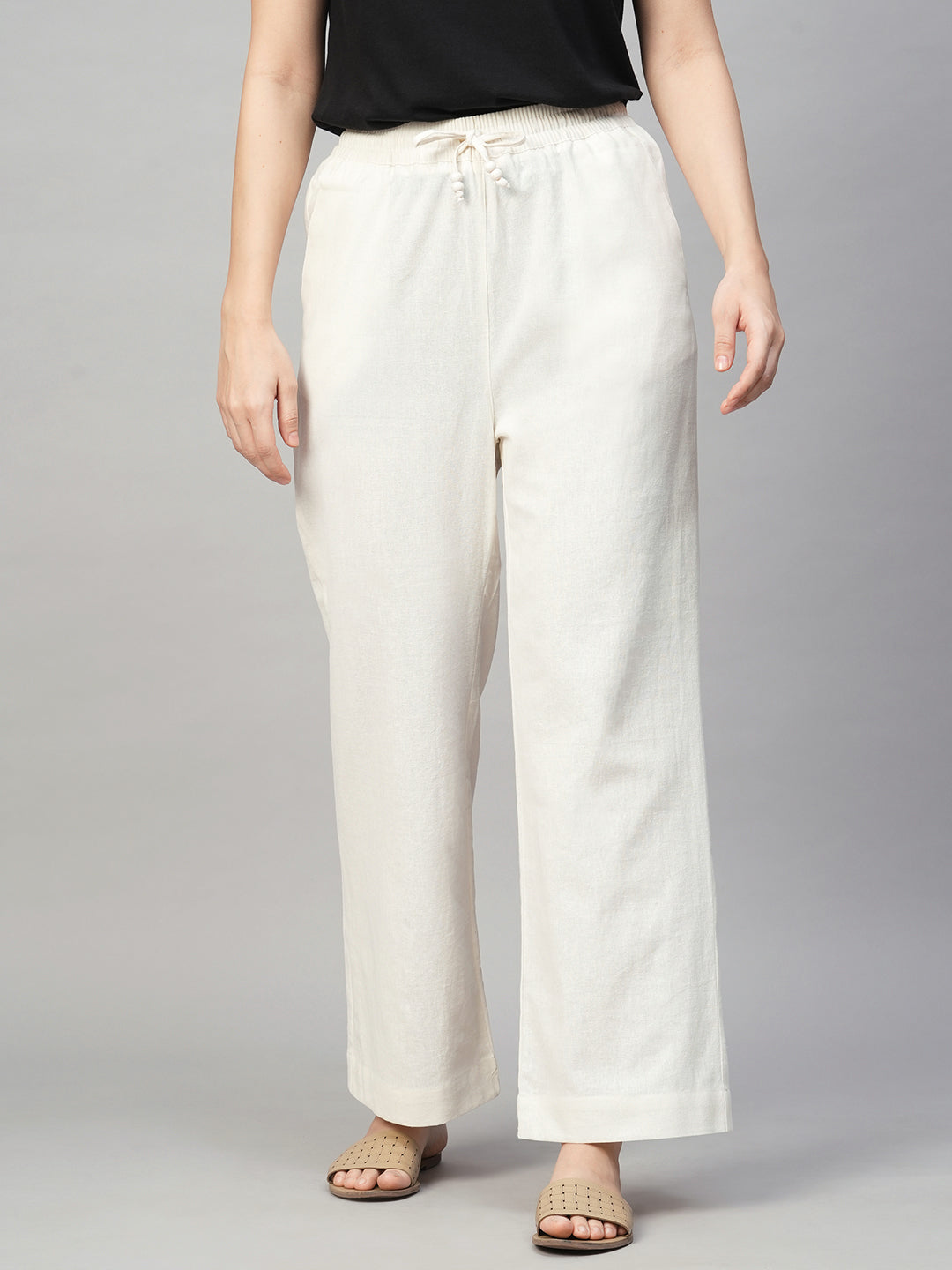 Buy Women's Linen Cotton Casual Wear Wide Leg Pants|Cottonworld