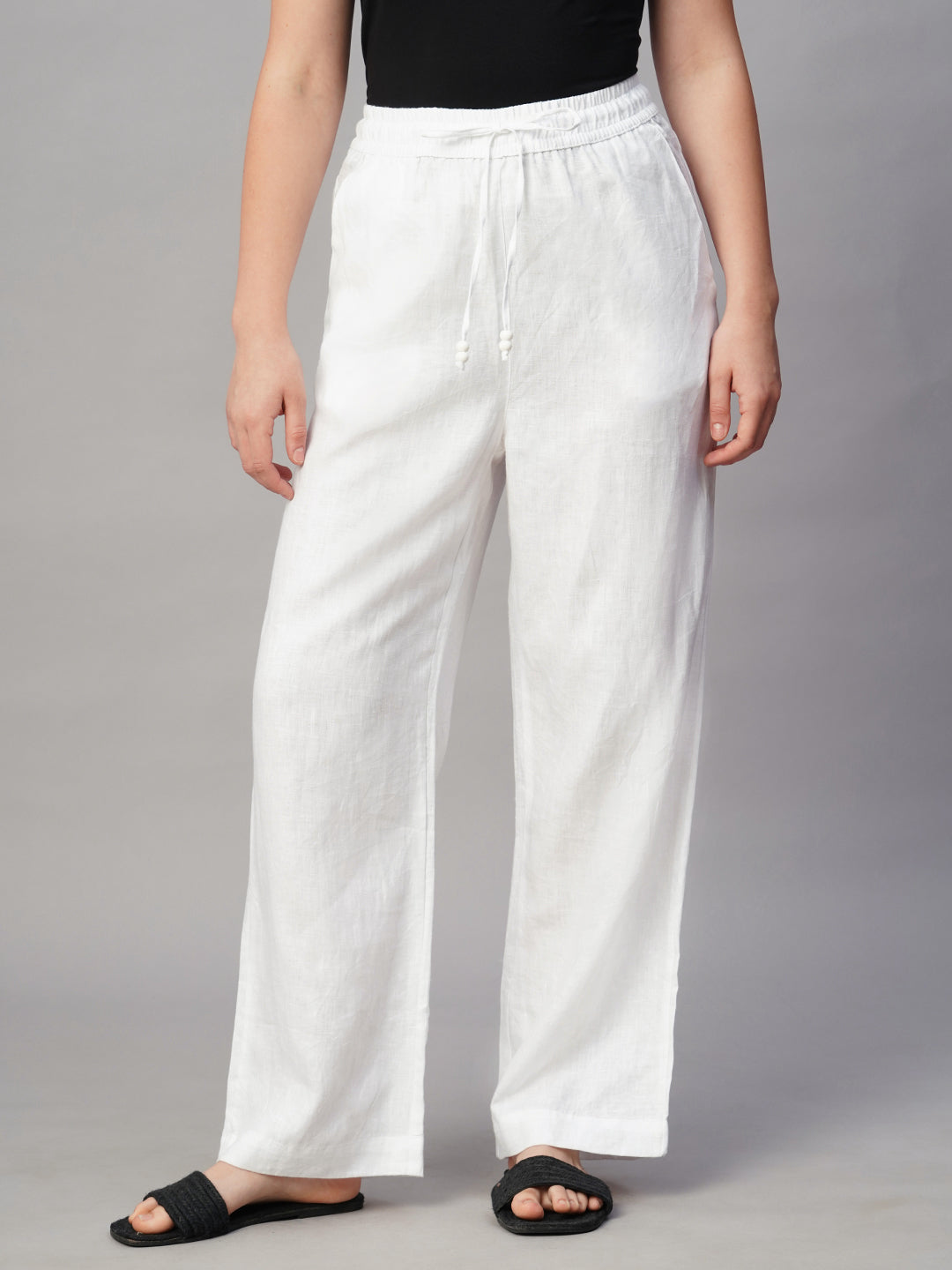 Women's White Linen Regular Fit Pant