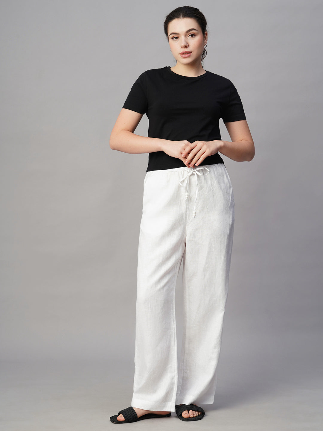 Women's White Linen Regular Fit Pant