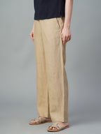 Women's Khaki 100% Linen Regular Fit Pant