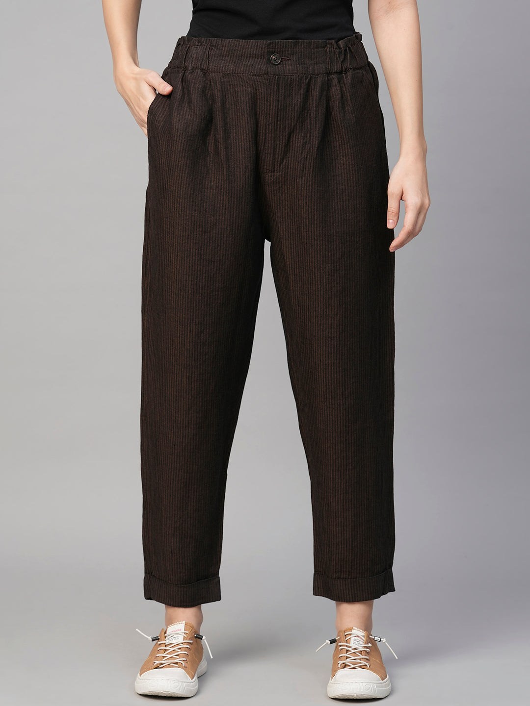 Women's Linen Brown Regular Fit Pant
