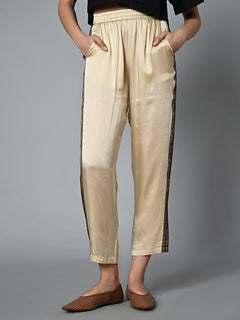 Women's Hand Block Printed Regular Fit Modal Offwhite Pant Ajrak