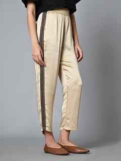 Women's Hand Block Printed Regular Fit Modal Offwhite Pant Ajrak