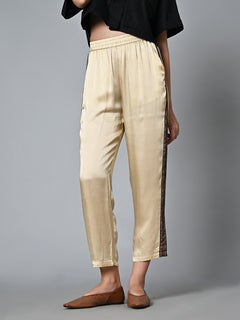 Women's Hand Block Printed Regular Fit Modal Offwhite Pant Ajrak