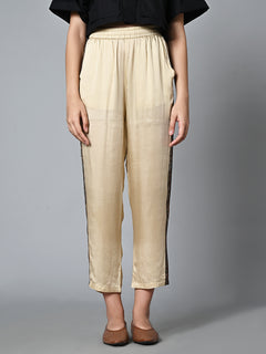 Women's Hand Block Printed Regular Fit Modal Offwhite Pant Ajrak