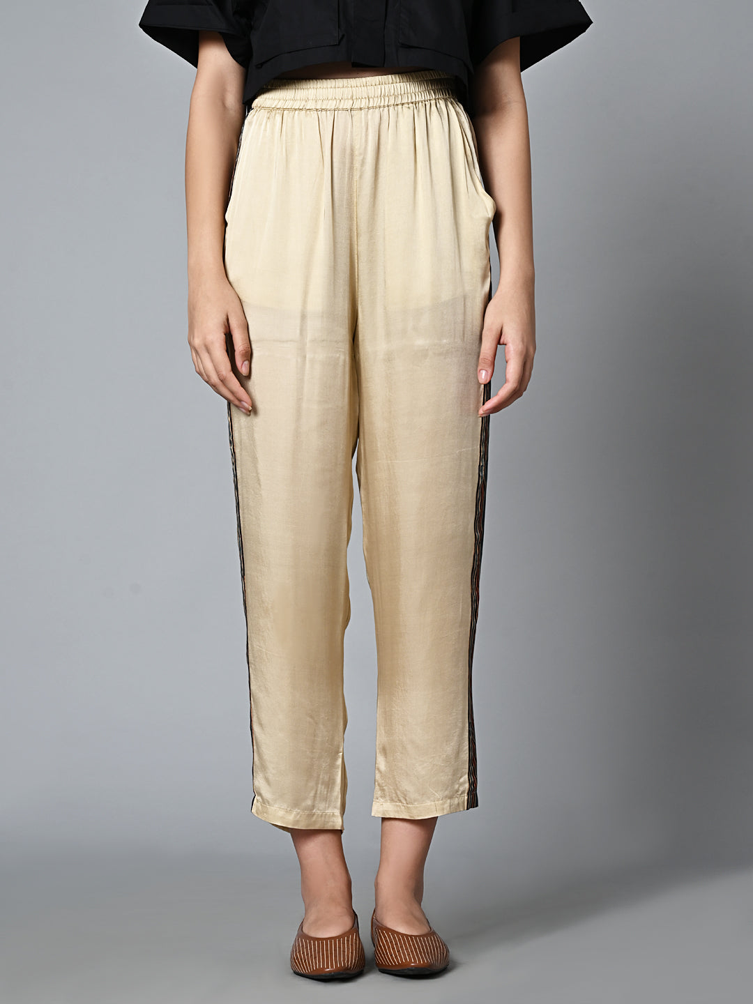 Women's Ajrak Hand Block Printed Regular Fit Modal Offwhite Pant