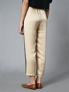 Women's Hand Block Printed Regular Fit Modal Offwhite Pant Ajrak