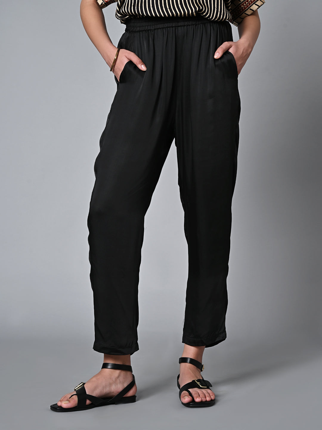 Women's Regular Fit Modal Black Pant