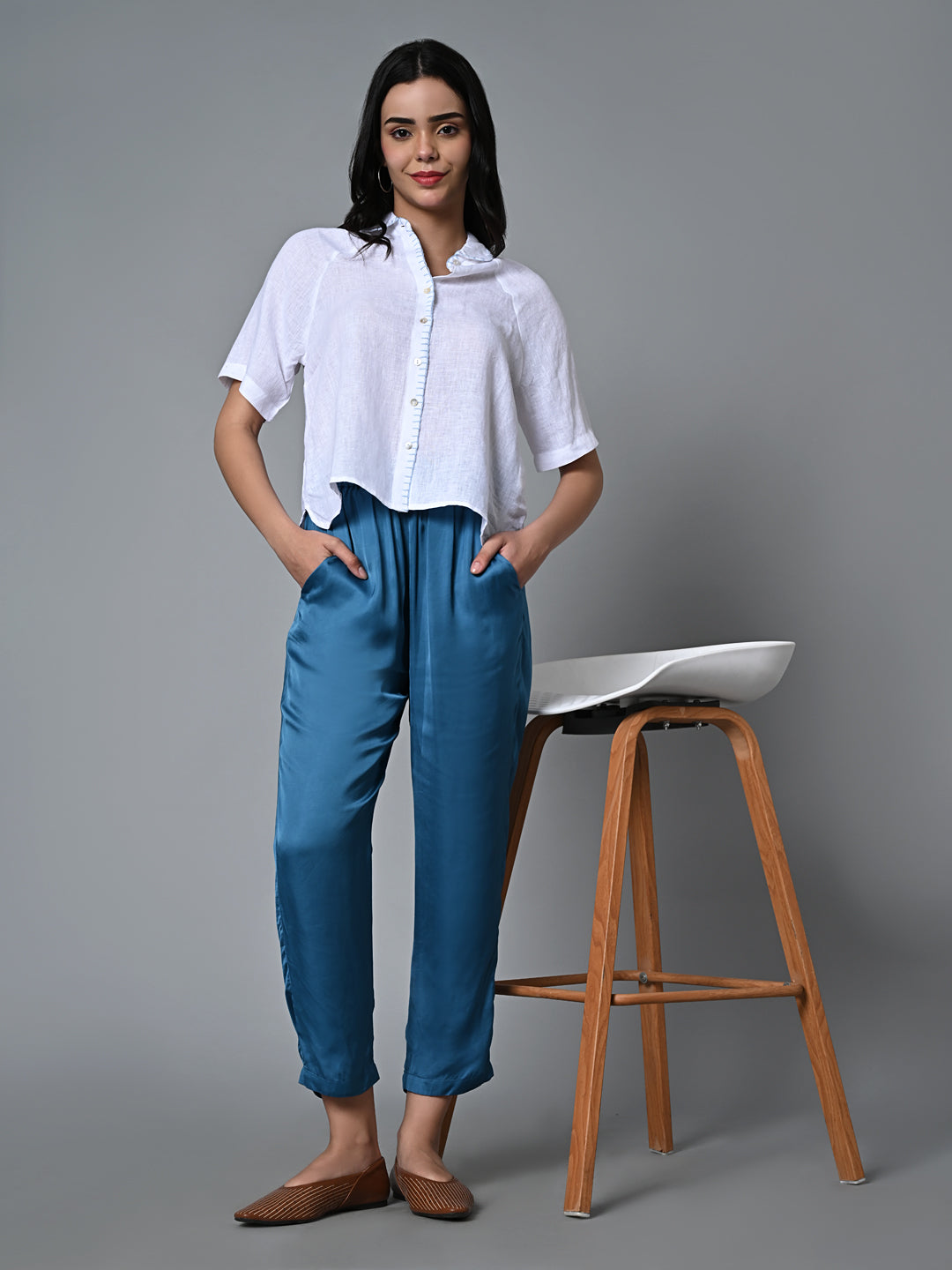 Women's Regular Fit Modal Blue Pant