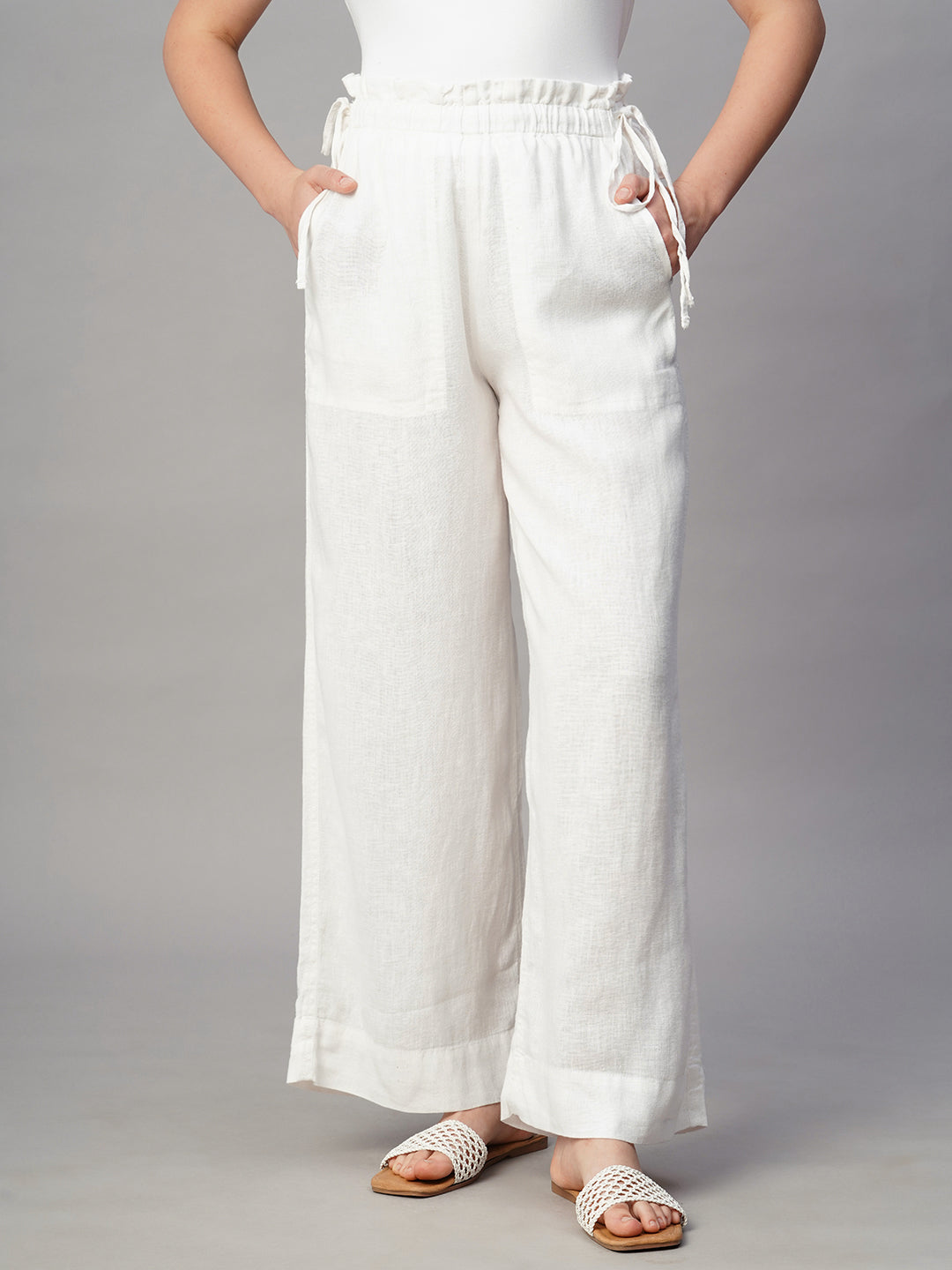 Women's White Linen Cotton Wide Leg Pant