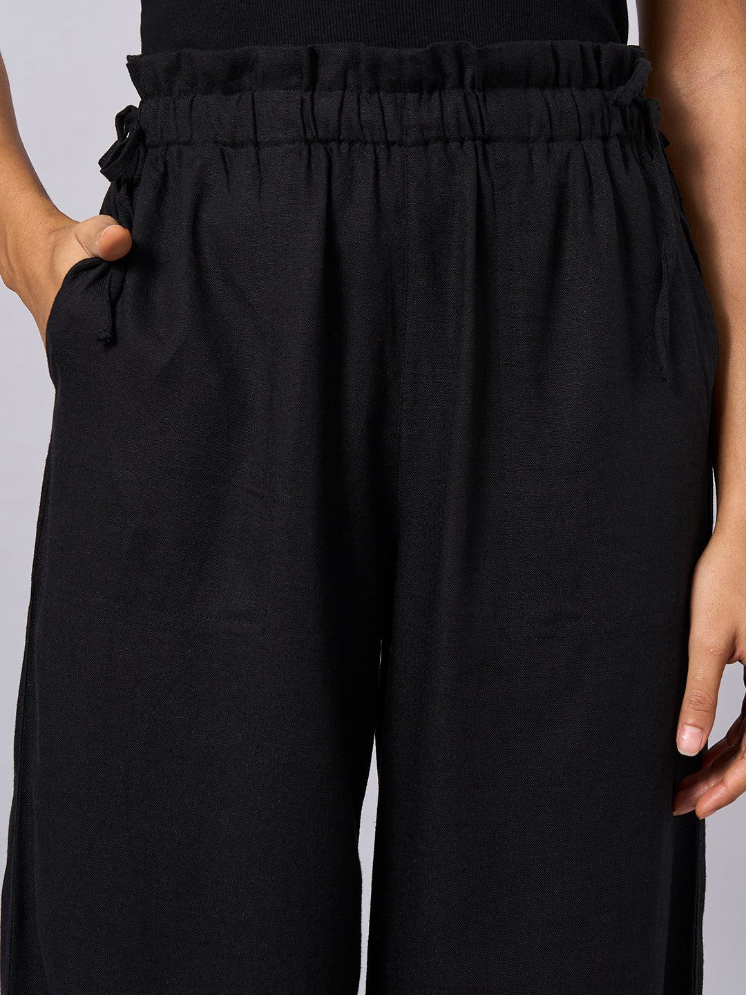 Women's Black Linen Viscose Regular Fit Pant